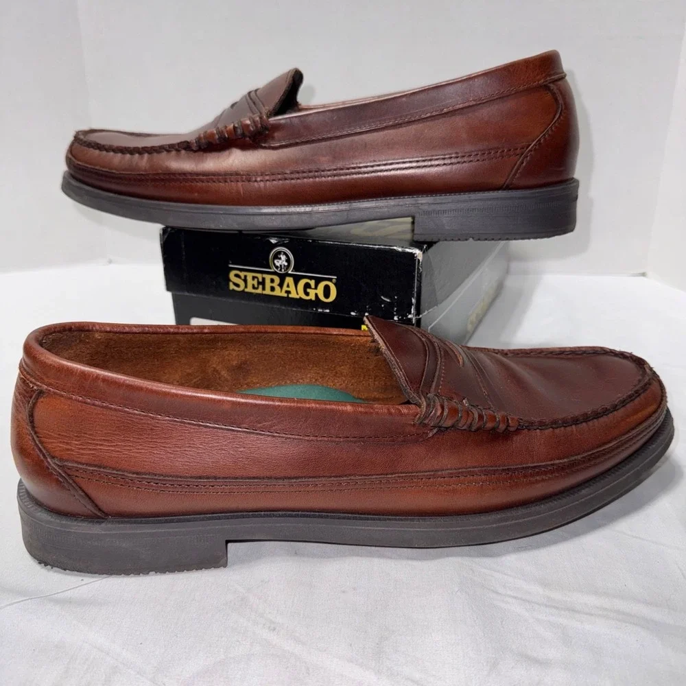 New Vintage Sebago Broadway Loafers Leather Shoes Brown Men's Size 13D USA Made
